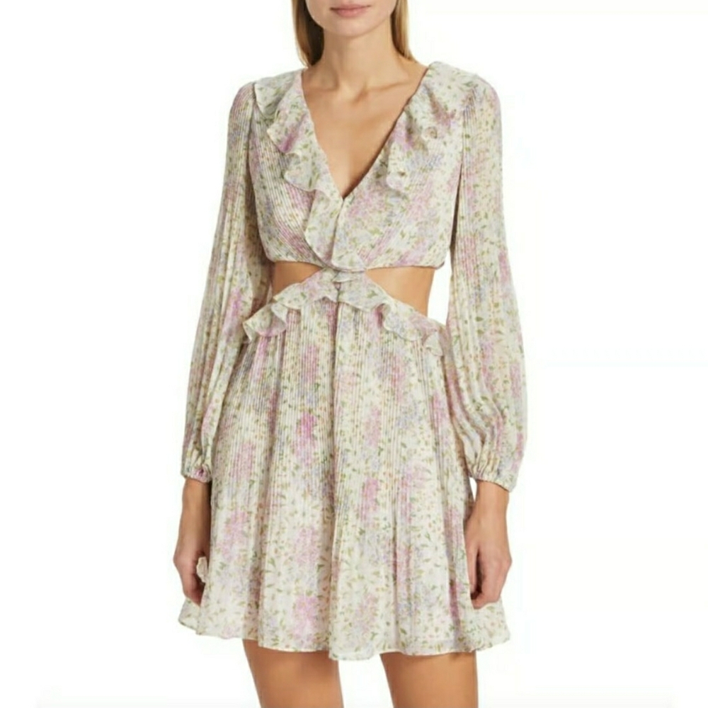 ASTR The Label Marcy Floral Pleated Cutout Mini Dress Size Small
